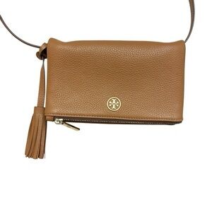 Tory Burch Fold Over Tan Leather Crossbody Bag